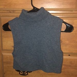 Grey knit turtle neck crop top